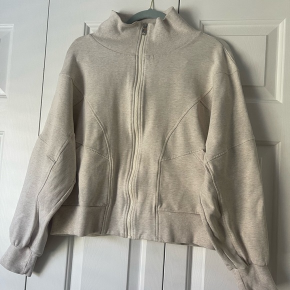 Varley Cortland Zip Jacket High Neck Ivory Marl Cream Size Med Athleisure travel - Picture 3 of 10